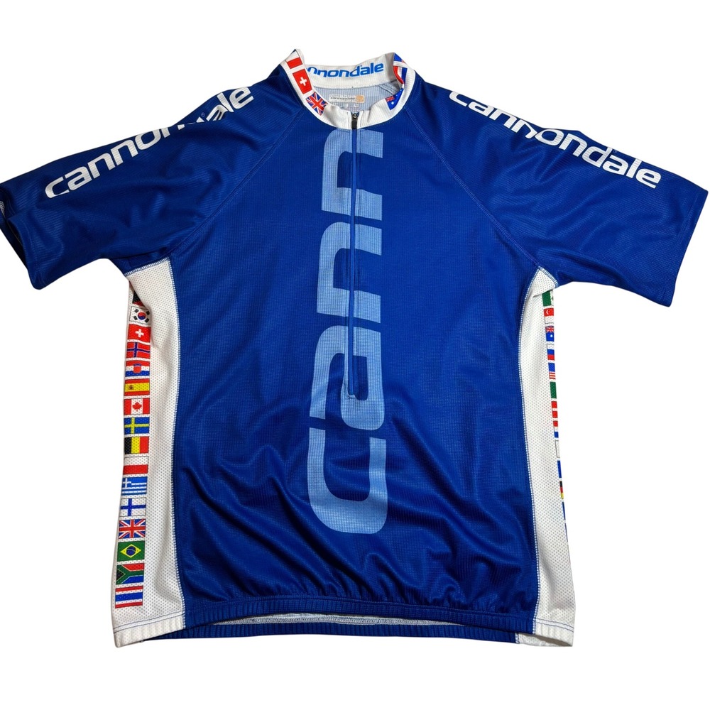 Cannondale Cycling Jersey Men's Blue Excellent World Flags Zip Mesh Sz M/L 5M42